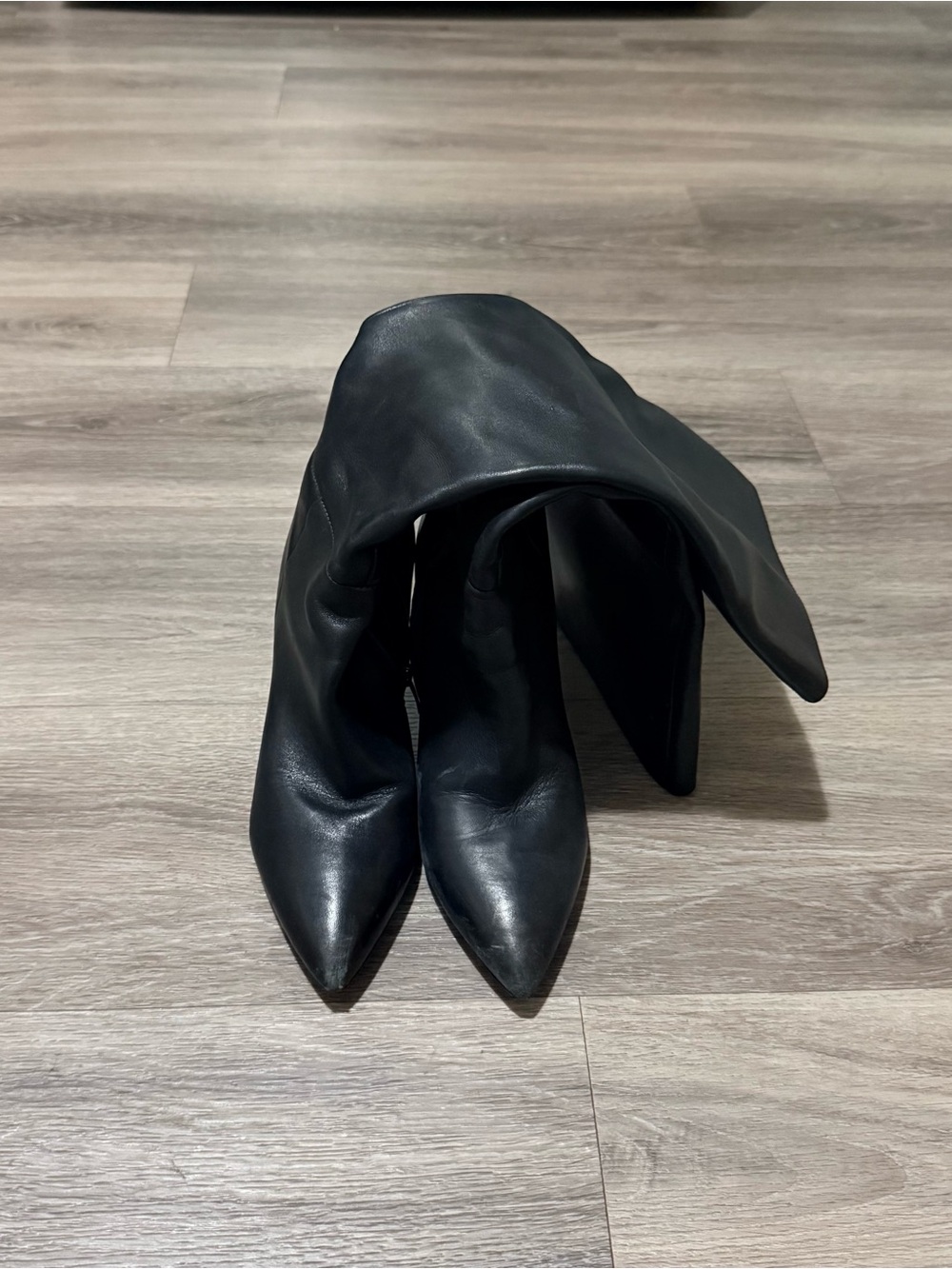 Nine West Black Pointed Toe Knee-High Leather Boots